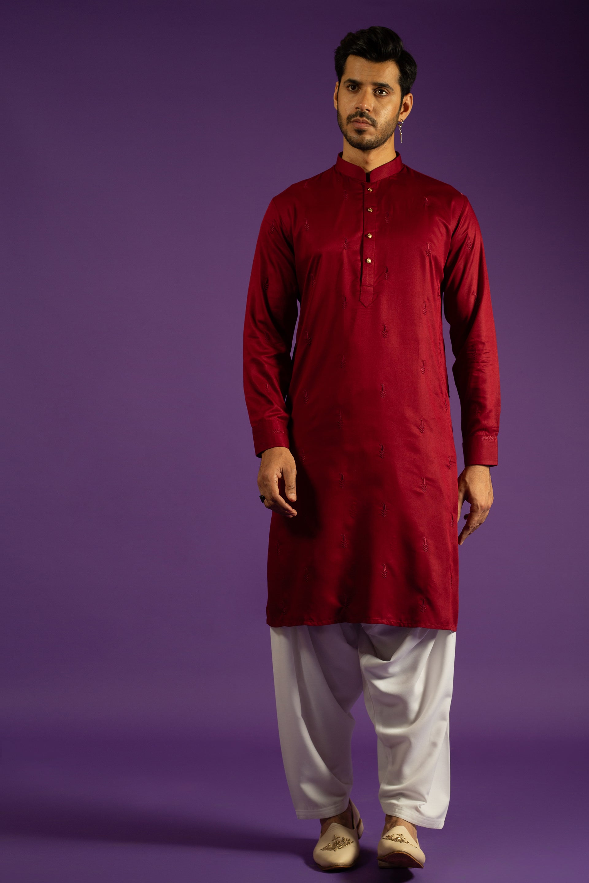 MAROON MODAL COTTON KURTA SET WITH RESHAM EMBROIDERY
