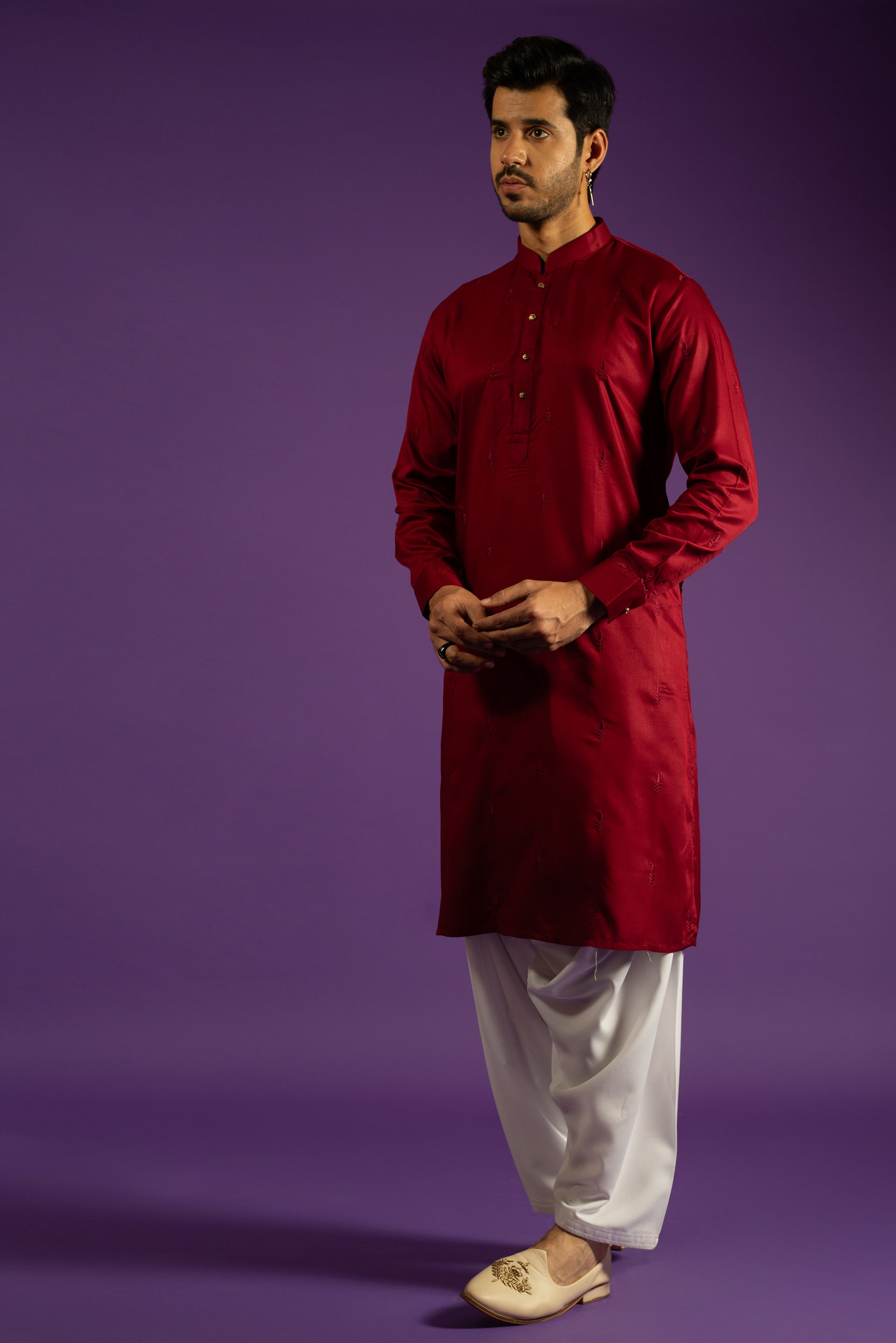 MAROON MODAL COTTON KURTA SET WITH RESHAM EMBROIDERY