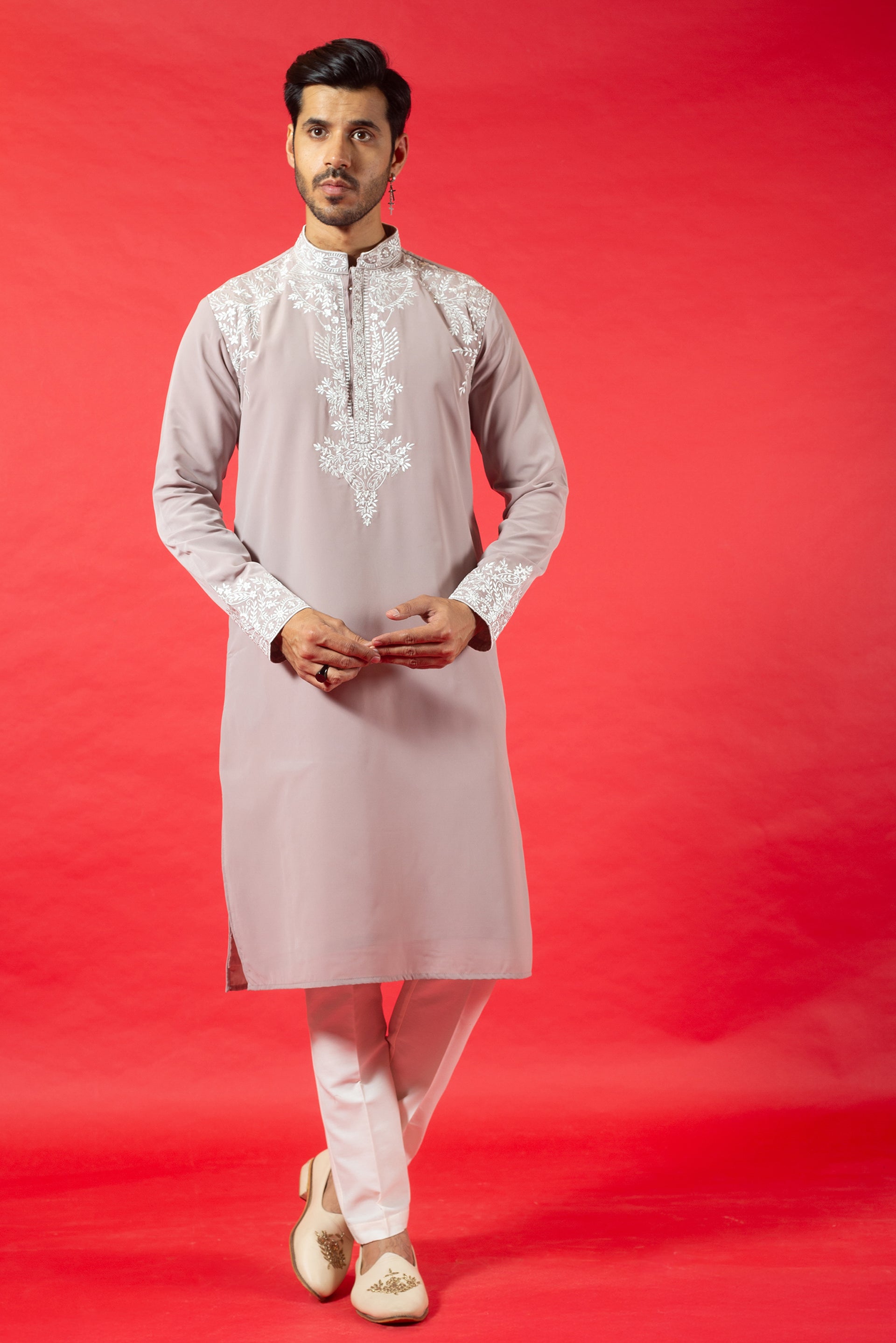 DUSTY PINK ITALIAN FABRIC KURTA SET WITH RESHAM EMBROIDERY