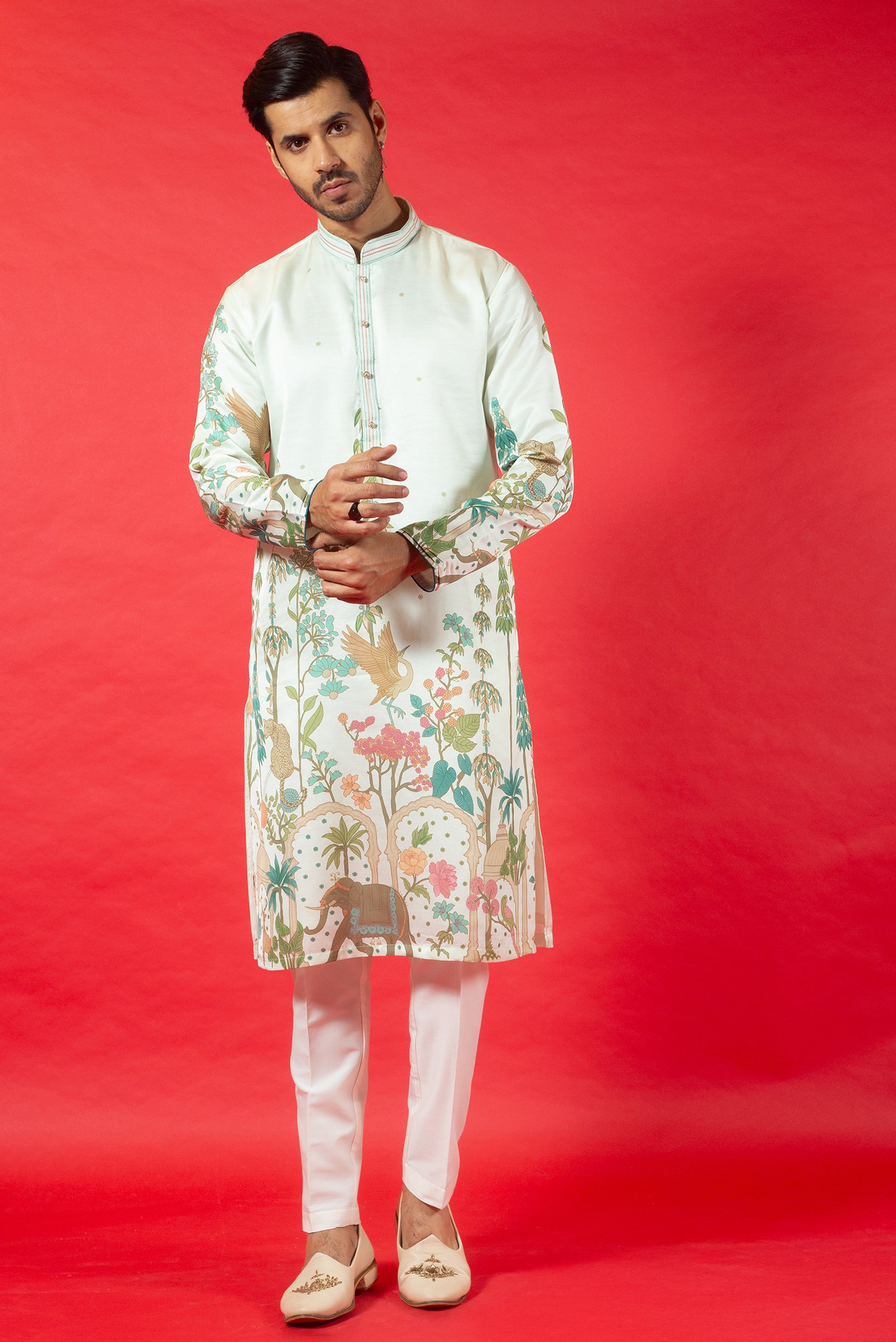 PISTA PRINTED SILK KURTA SET
