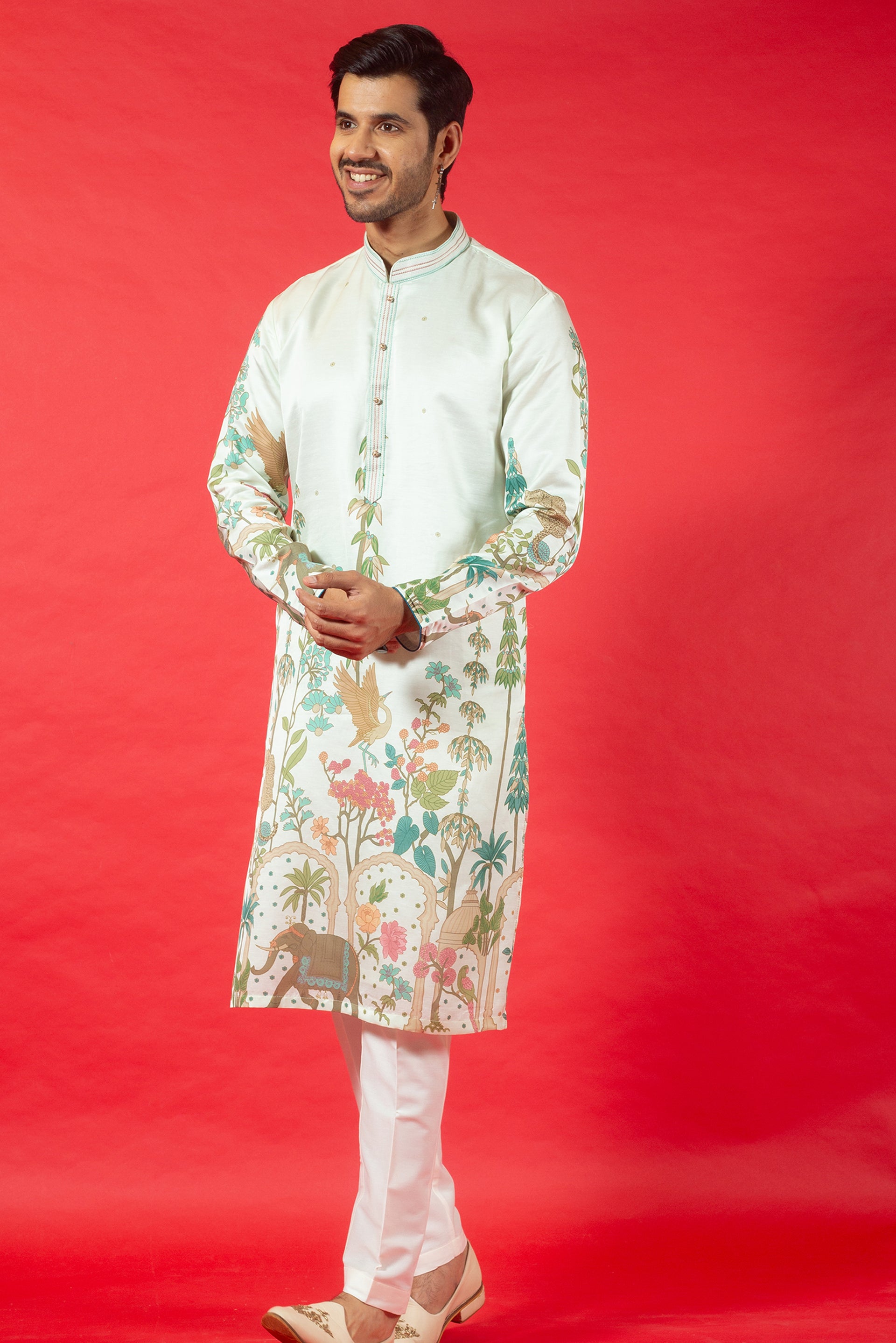 PISTA PRINTED SILK KURTA SET