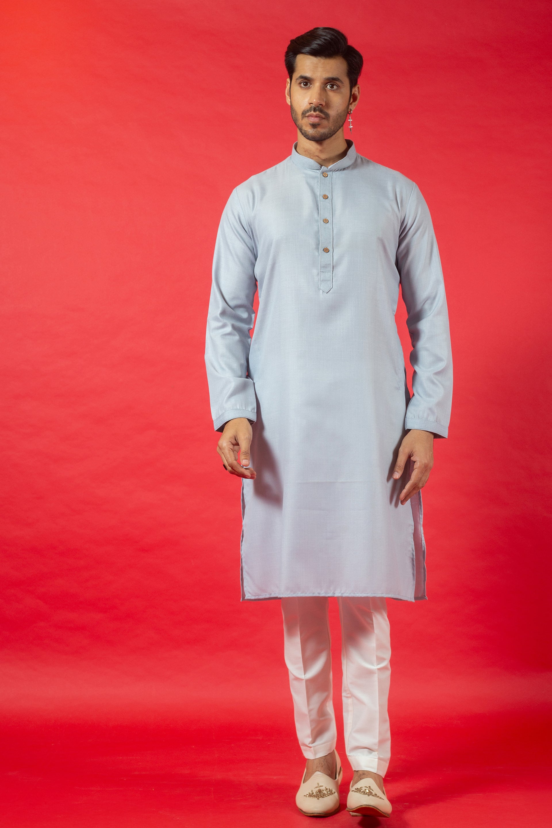 DUSTY BLUE PLAIN COTTON KURTA SET