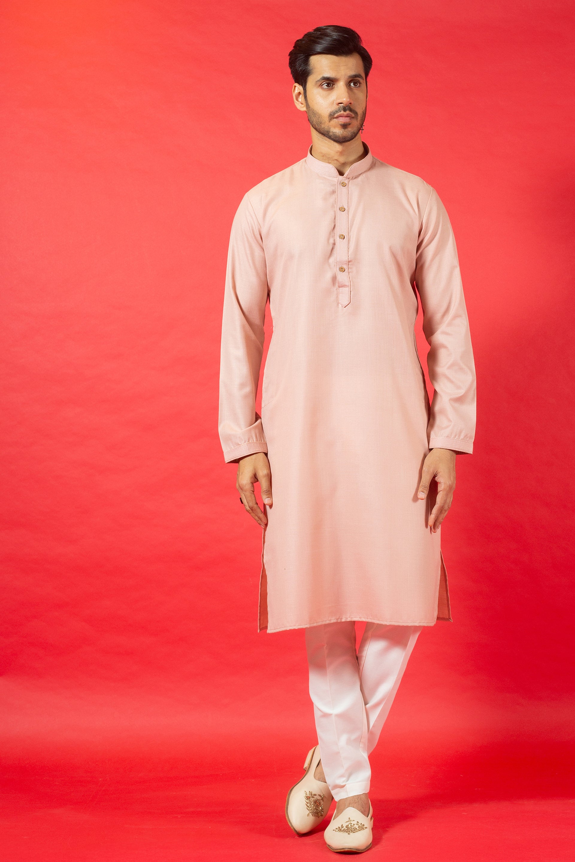 DUSTY PEACH PLAIN COTTON KURTA SET