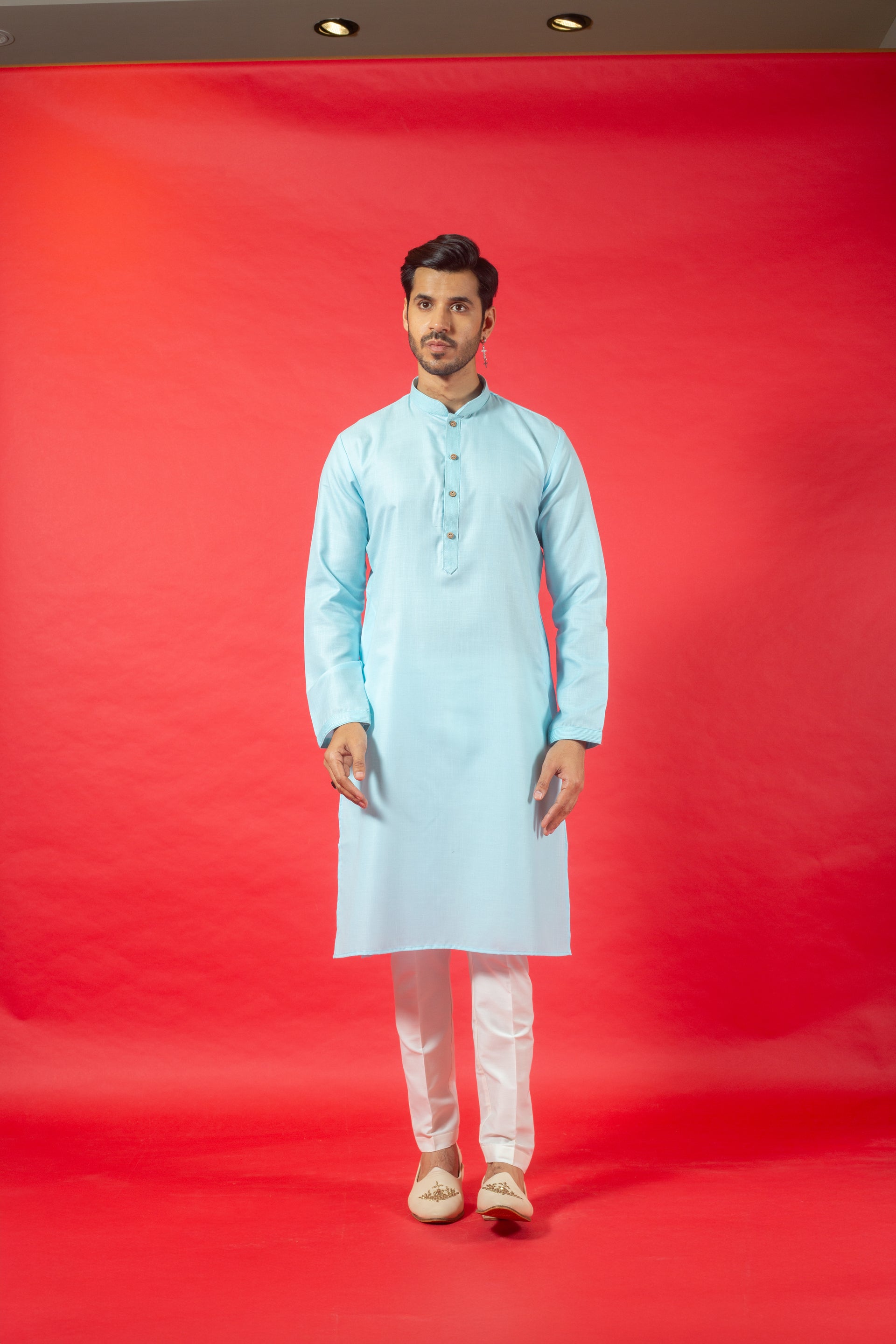 SKY BLUE PLAIN COTTON KURTA SET